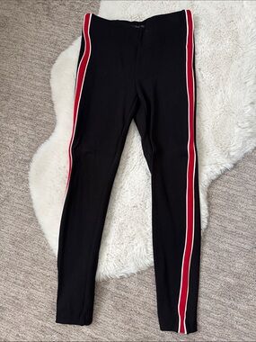 Zara Black Leggings with Red and White Side Stripes